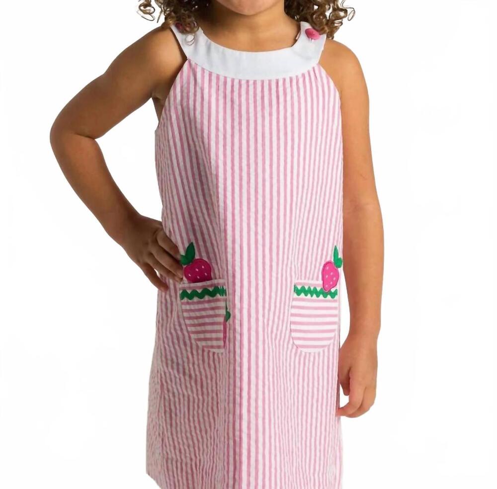NEW FLORENCE EISEMAN girls strawberries seersucker dress in hot pink